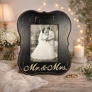 Vintage Mr. & Mrs. Picture Frame 5x7 Black Distressed Wood Farmhouse Decor
